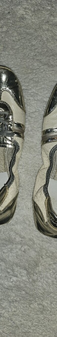 Prada Metallic Silver and Cream Lace-Up Sneakers - Picture 2 of 4
